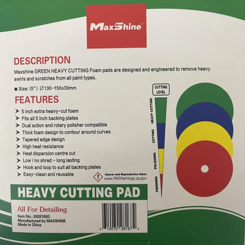 Maxshine High Pro Green Foam Heavy Cutting Pad - 5 Inch German Foam